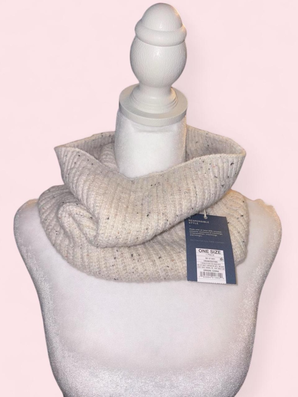 Target Speckled Cream Ribbed Knit Infinity Scarf